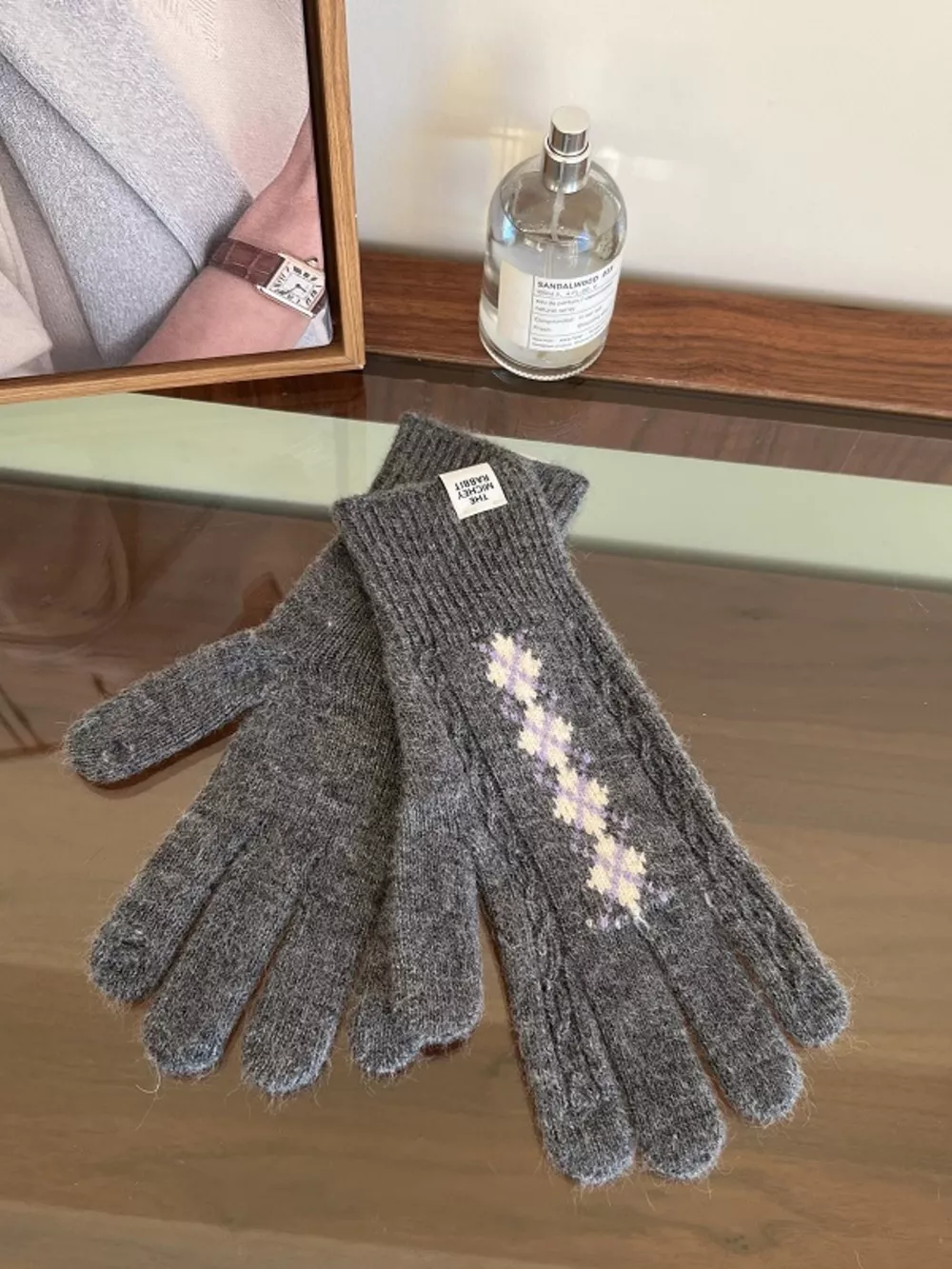 Geometric Pattern Knitted Warm Winter Gloves, image 2
