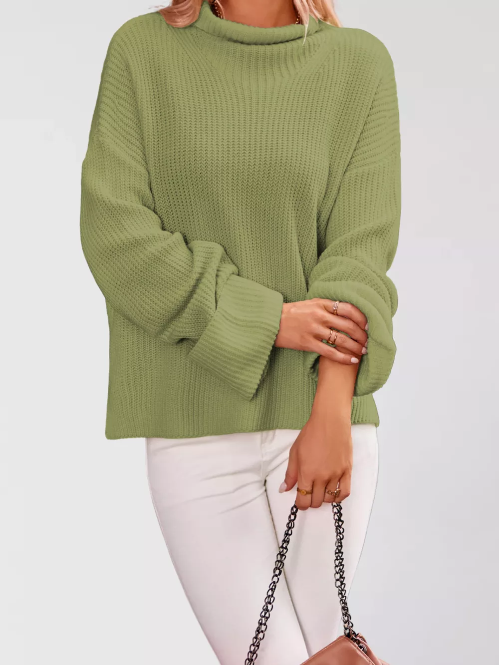 Mock Neck Dropped Shoulder Sweater, image 6