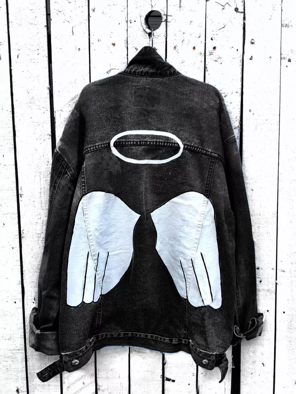 Full Size Angel Wings Graphic Back Denim Jacket Plus Size, image 4