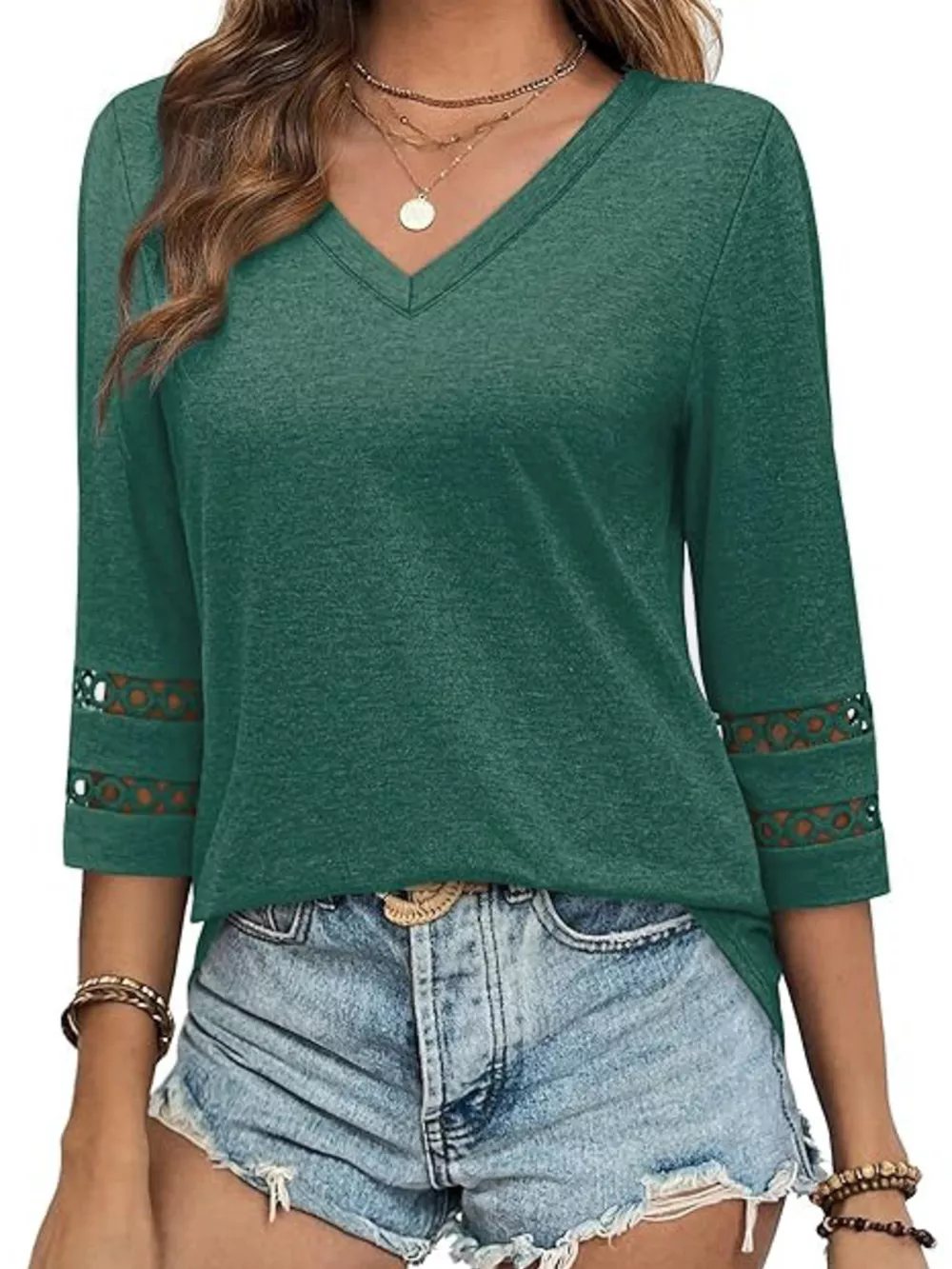 V-Neck Cutout 3/4 Sleeve T-Shirt, image 30