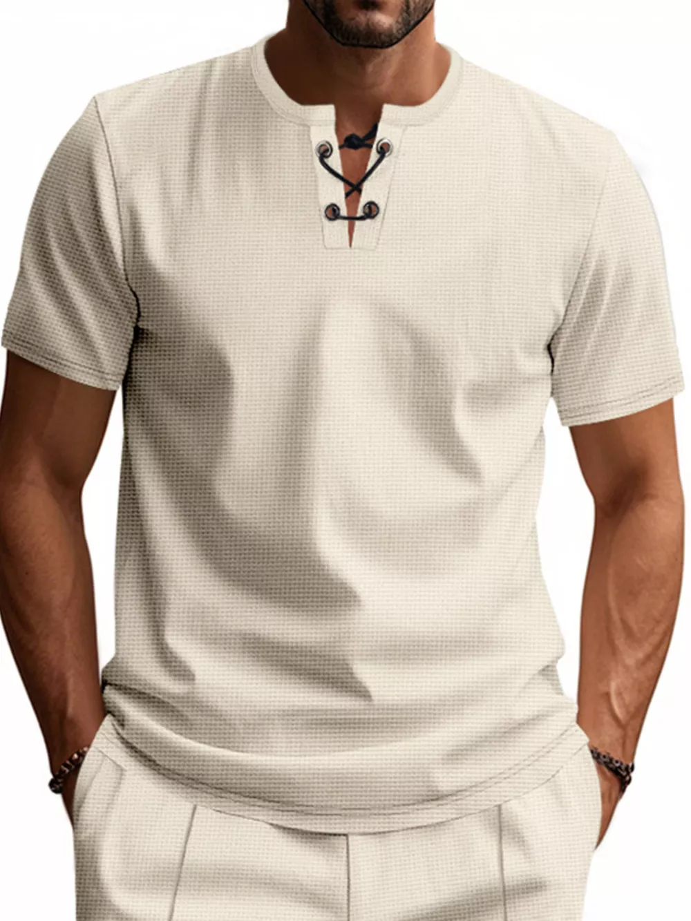 Men's Full Size Lace-Up Neck T-Shirt Plus Size, image 2