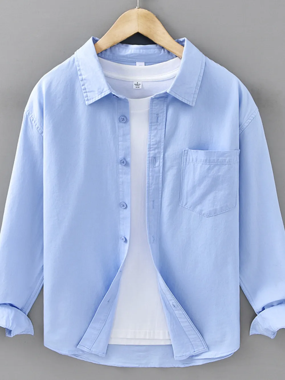 Men's Plus Size Casual Solid Color Long Sleeve Shirt, image 8