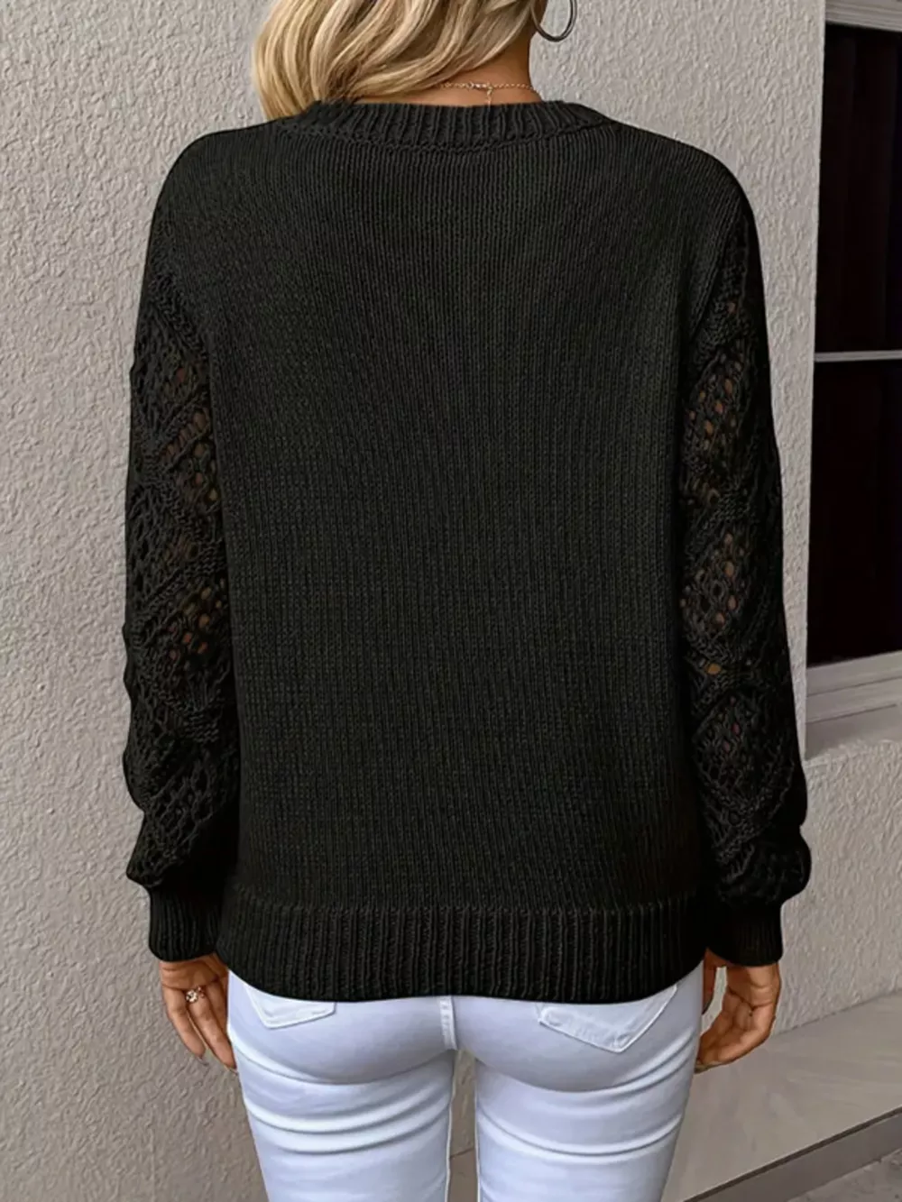 Openwork V-Neck Long Sleeve Sweater, image 17