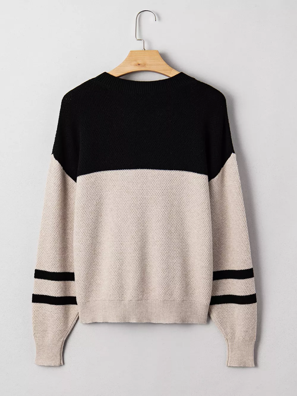 Color Block Knit Striped Sleeve Detail Casual Sweater, image 12