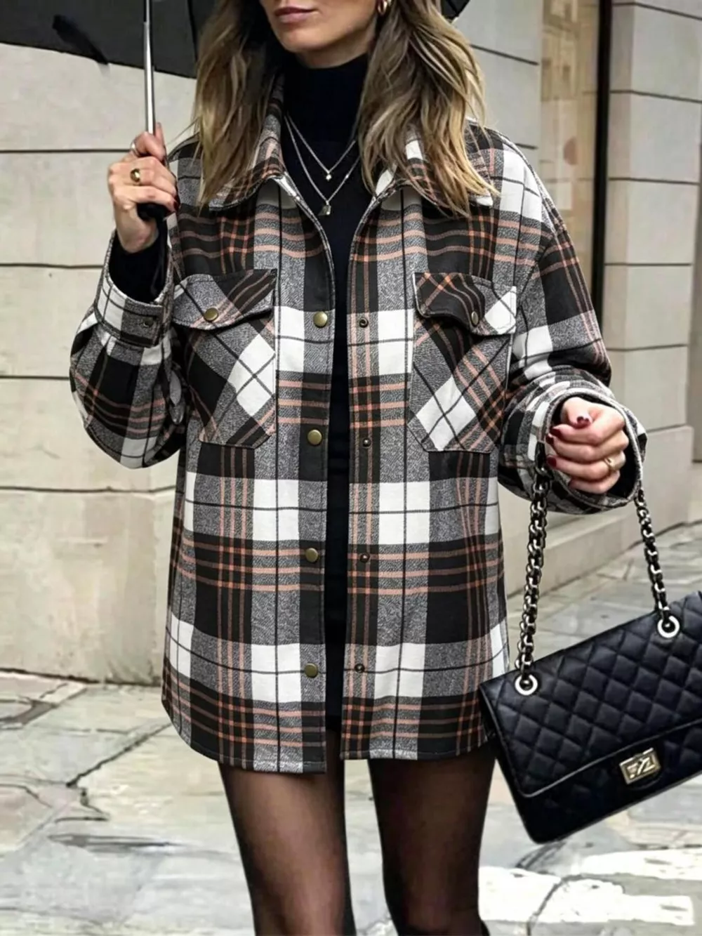 Plaid Snap Down Shacket