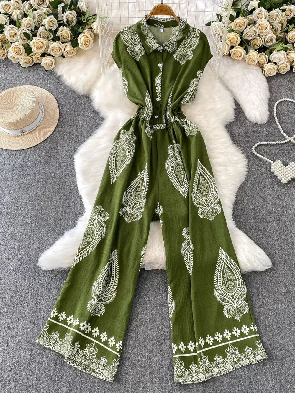 Button Front Wide Leg Jumpsuit, image 2