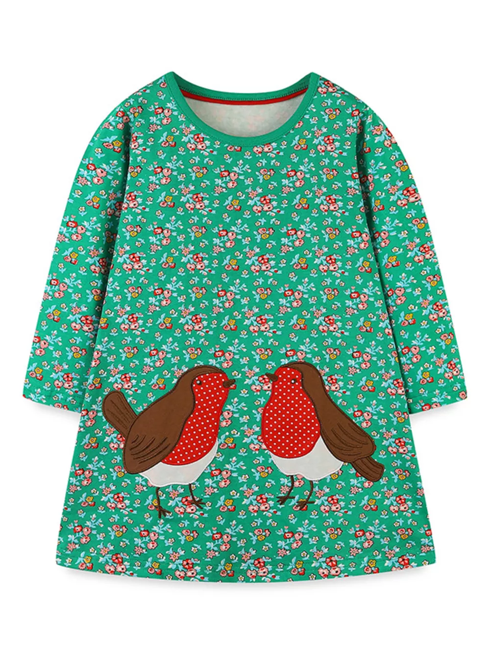 Children's Floral Print Bird Long Sleeve Dress, image 2