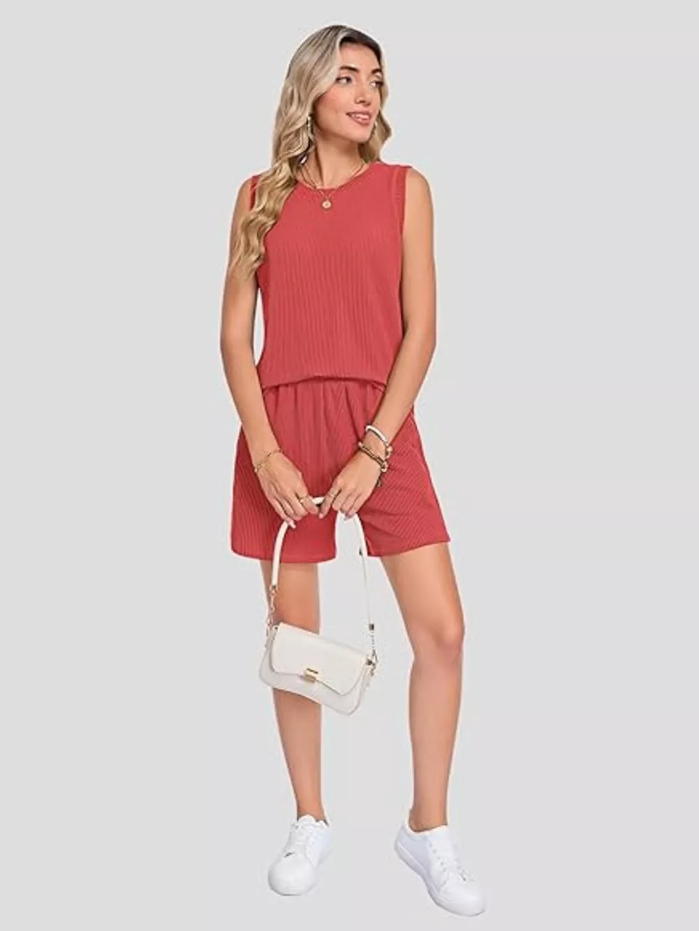 Casual Ribbed Knit Sleeveless Top and Shorts Set, image 6
