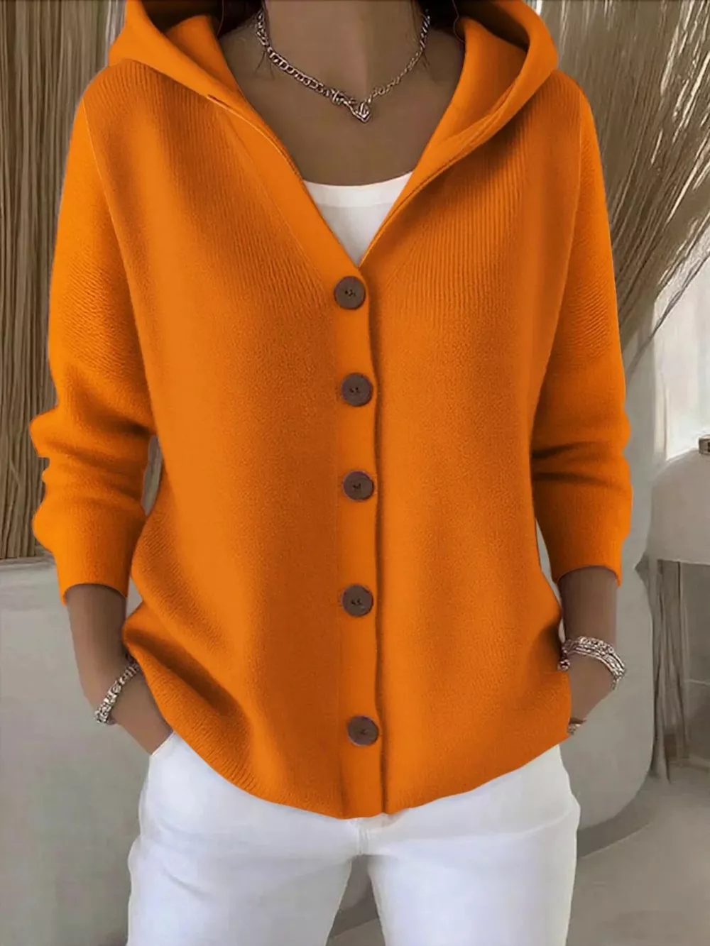 Full Size Hooded Button-Down Knit Cardigan Plus Size, image 33