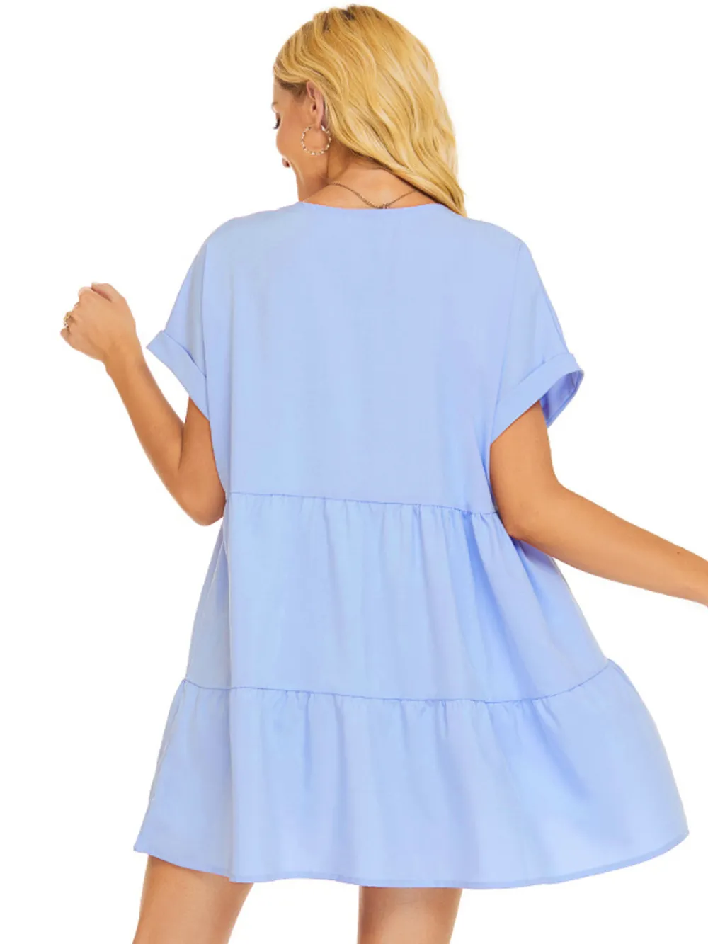V-Neck Babydoll Tiered Mini Dress, image 9