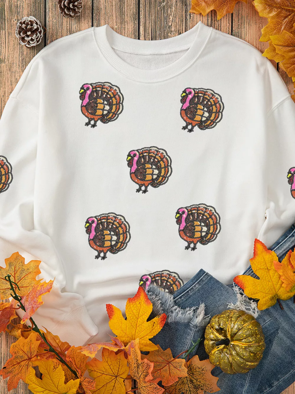 Thanksgiving Turkey Sequin Patched Sweatshirt, image 3