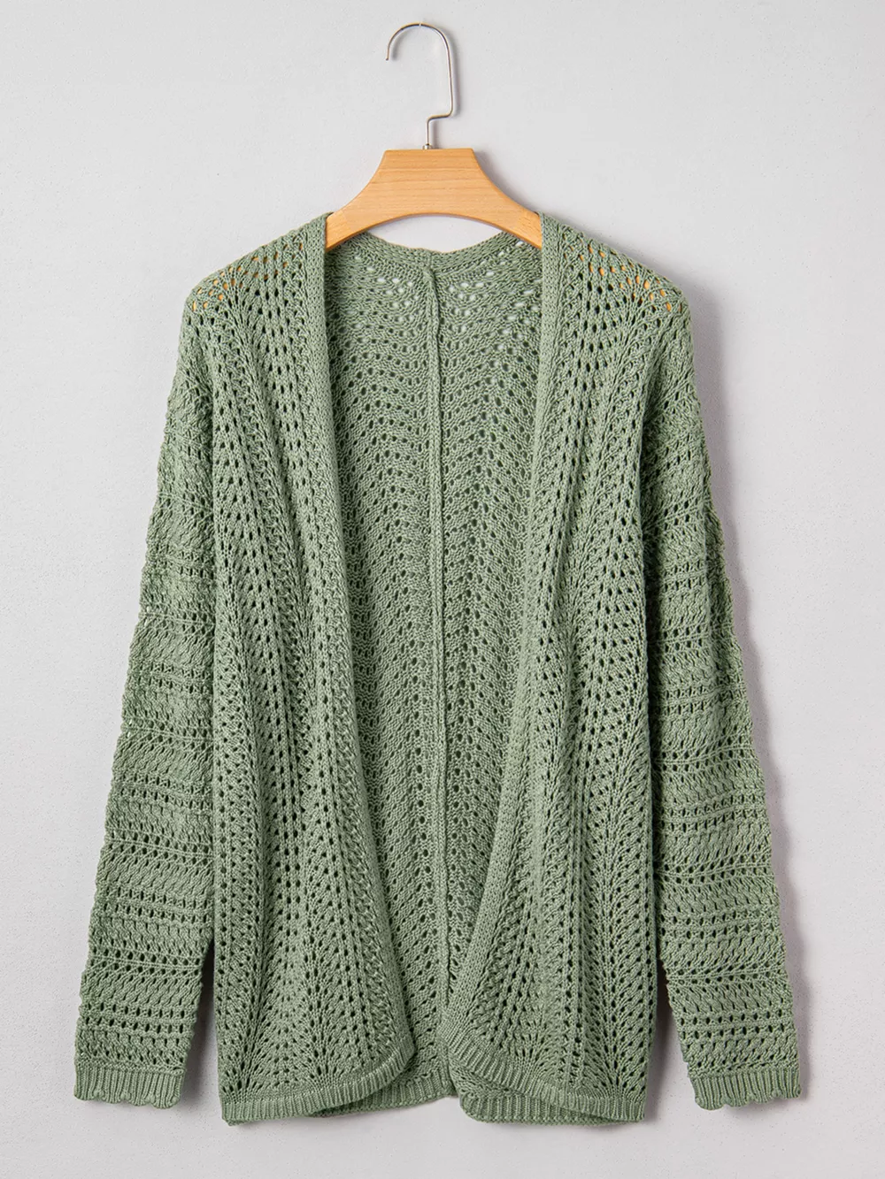 Scalloped Edge Eyelet Knit Batwing Sleeve Cardigan, image 6