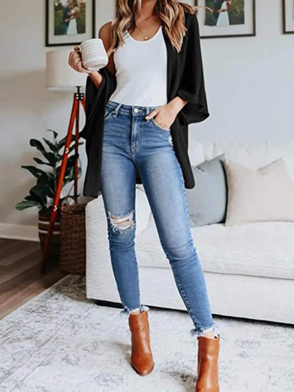 Full Size Open Front Waffle Knit Cardigan Plus Size, image 30
