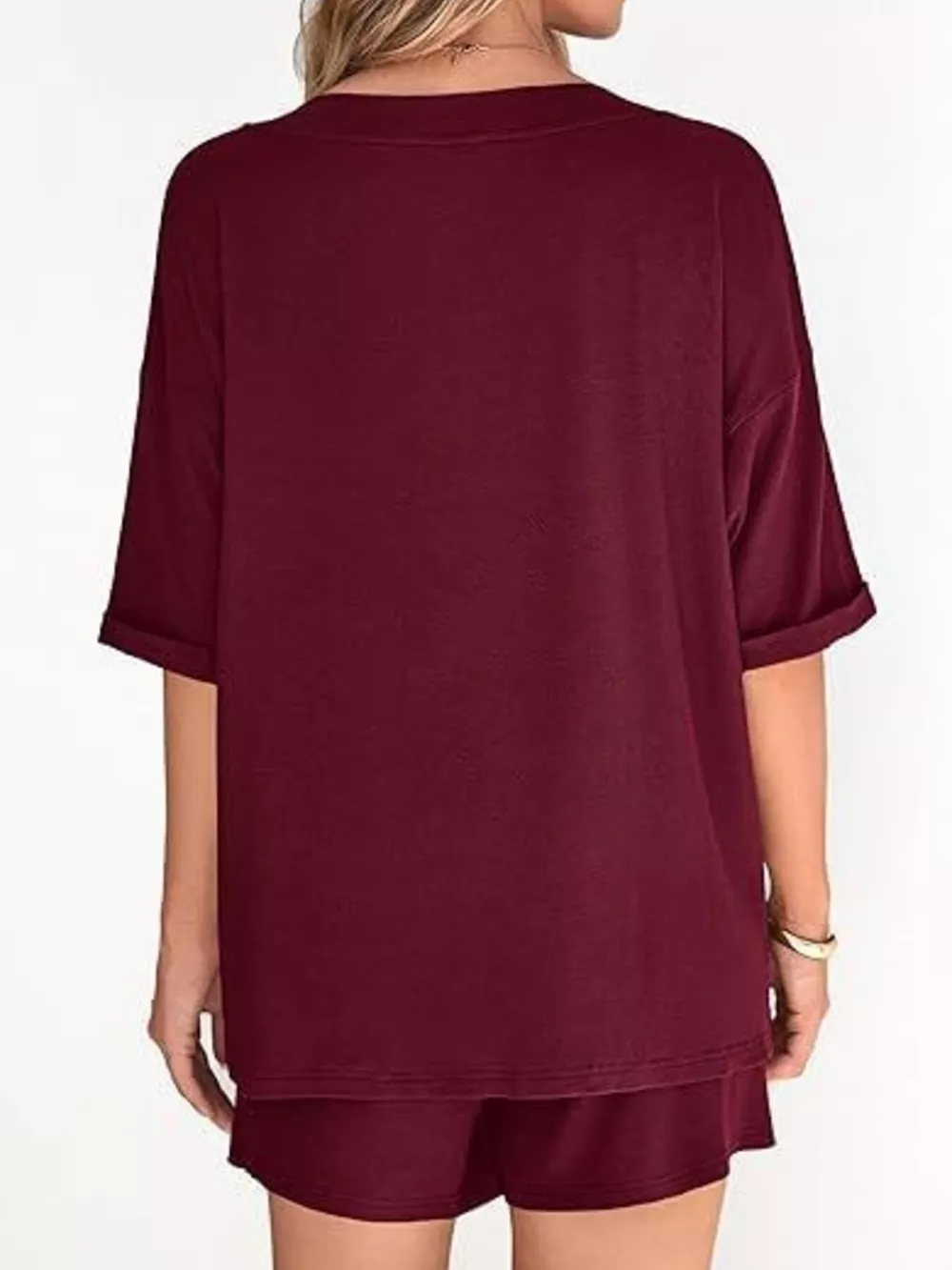 Solid Color V-Neck and Shorts Set, image 13