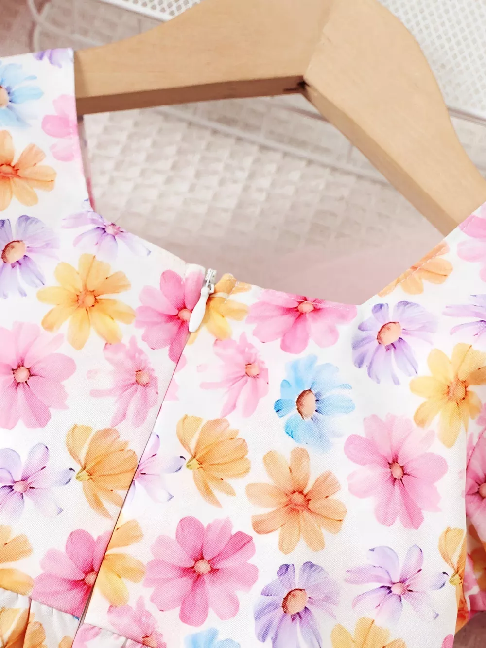 Children's Floral Print Puff Sleeve Ruffle Hem Dress, image 4