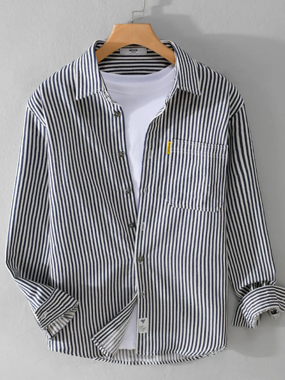 Men's Plus Size Striped Button Up Long Sleeve Shirt, image 2