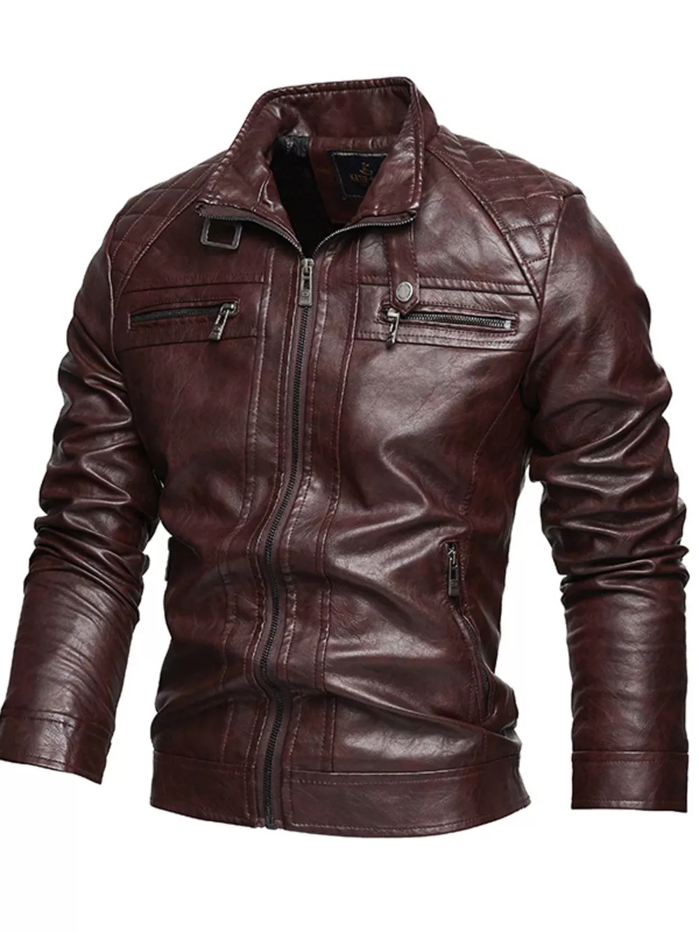 Men's Zip Up Faux Leather Moto Jacket, image 5