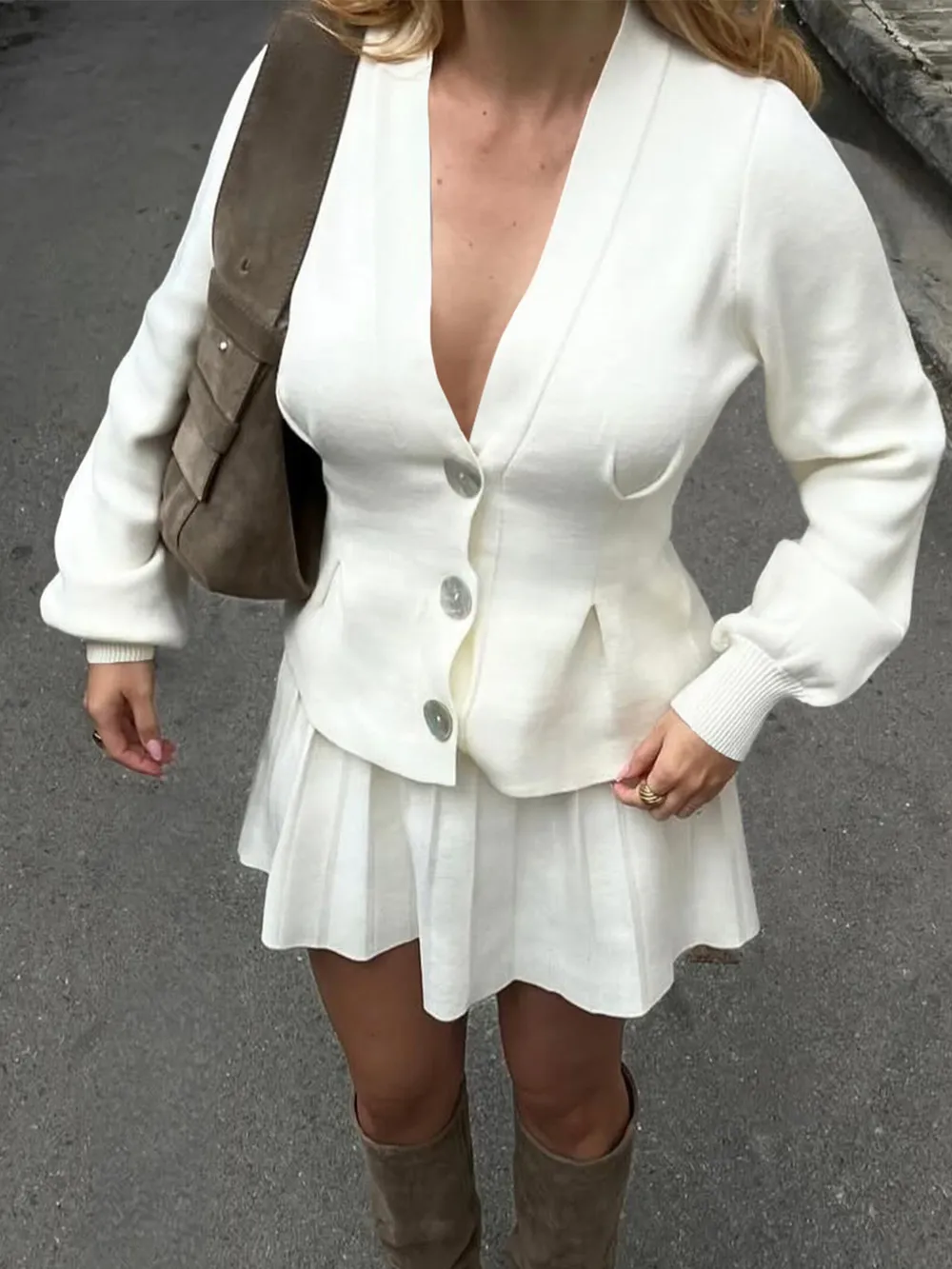 Button-Up V-Neck Knit Cardigan, image 2