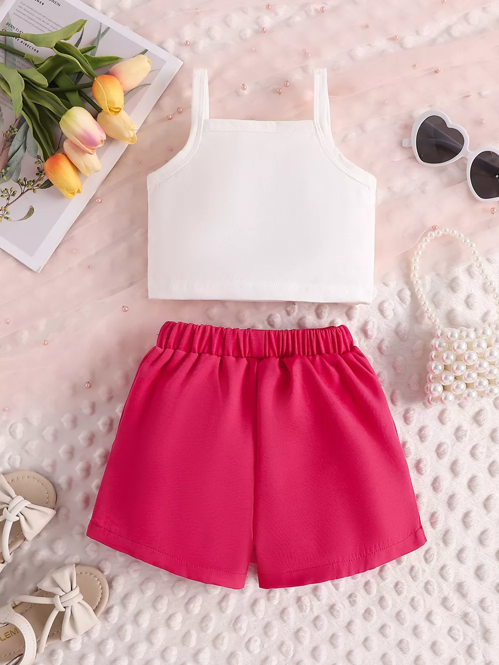 Children's Letter Graphic Cami and Bow Skort Set, image 7