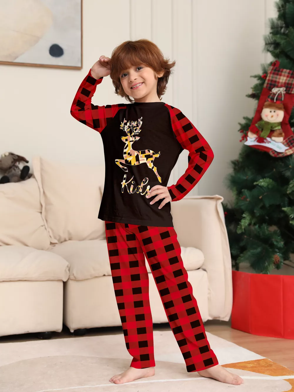 Full Size Family Matching Christmas Pajamas Set with Reindeer Graphic Plus Size, image 9