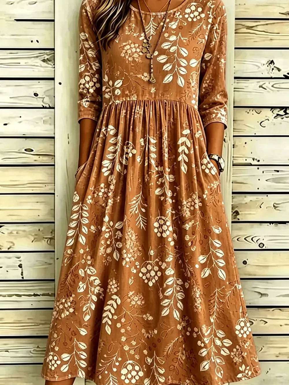 Full Size Printed Midi Dress with Pockets Plus Size, image 6