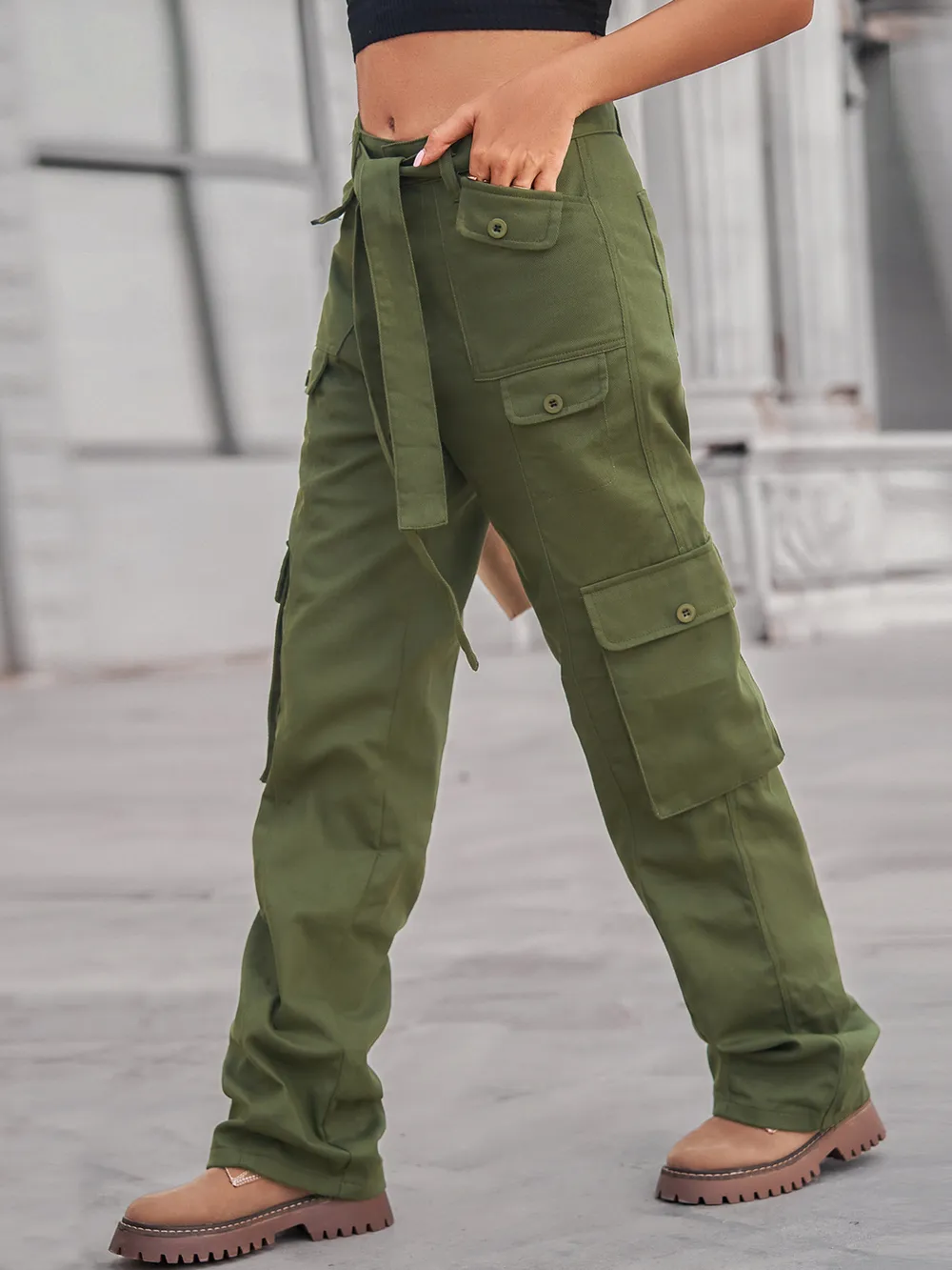 High-Waisted Multi-Pocket Cargo Jeans, image 17