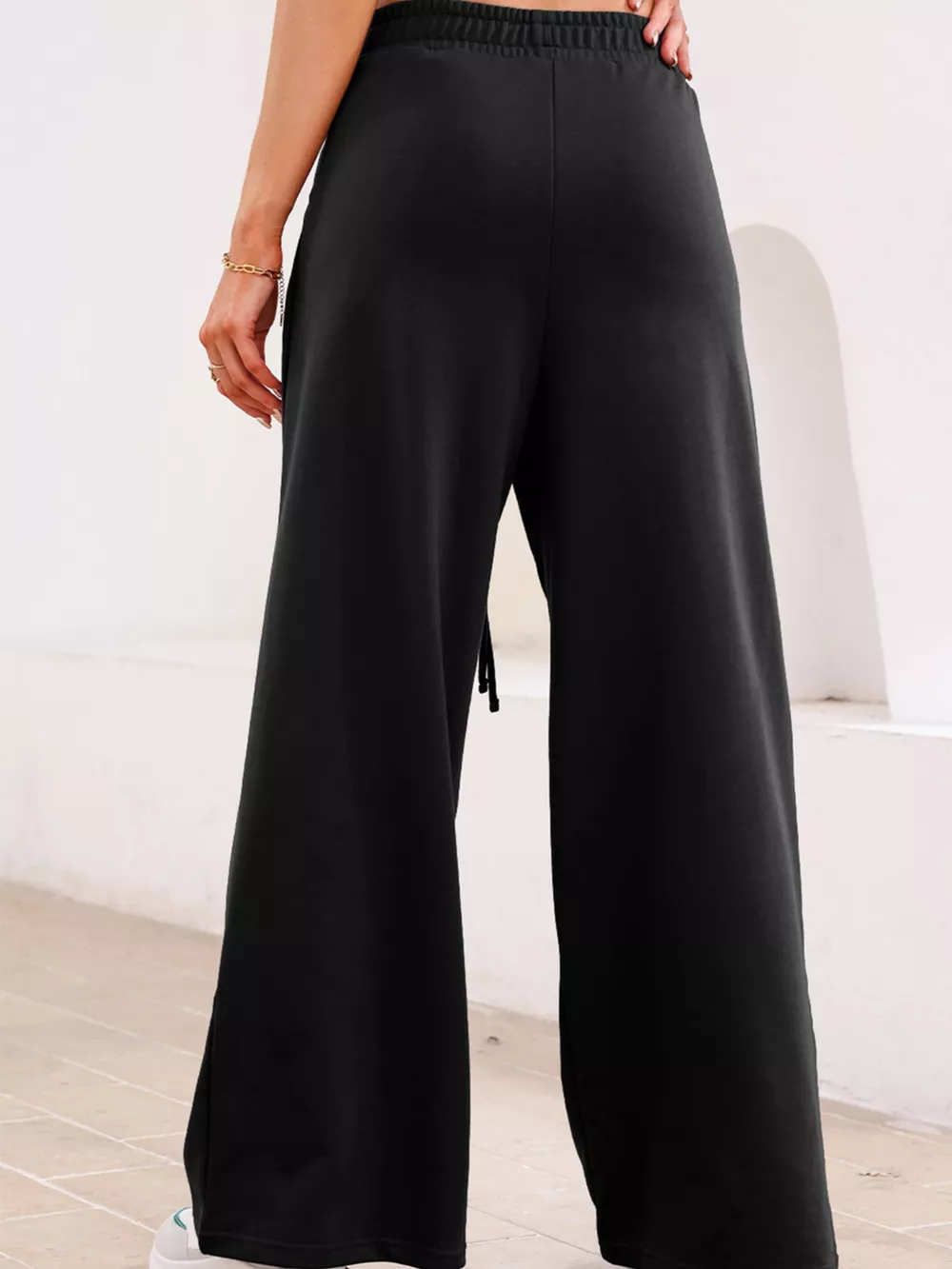 Tied Elastic High Waist Pleated Detail Solid Sweatpants, image 9