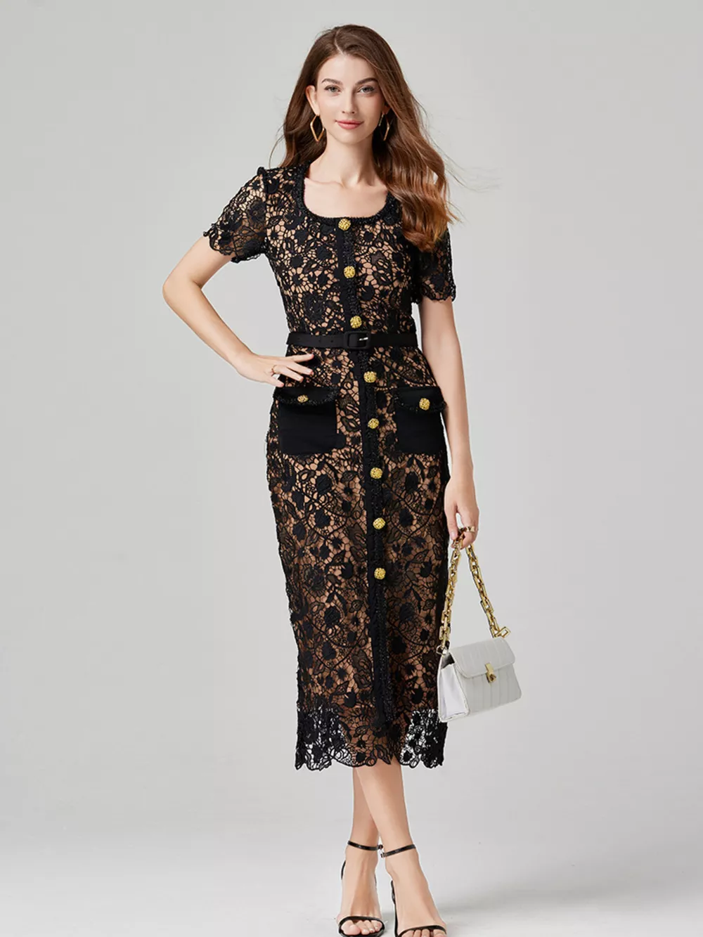 Lace Button-Up Midi Dress, image 5