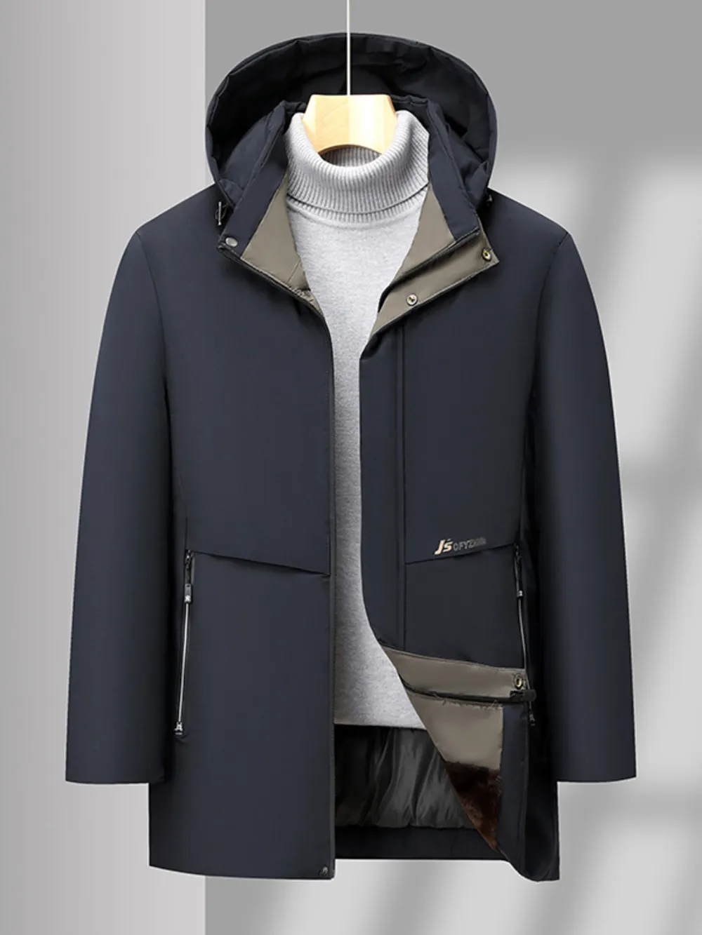 Men's Plus Size Thermal Lining Hooded Winter Coat, image 2