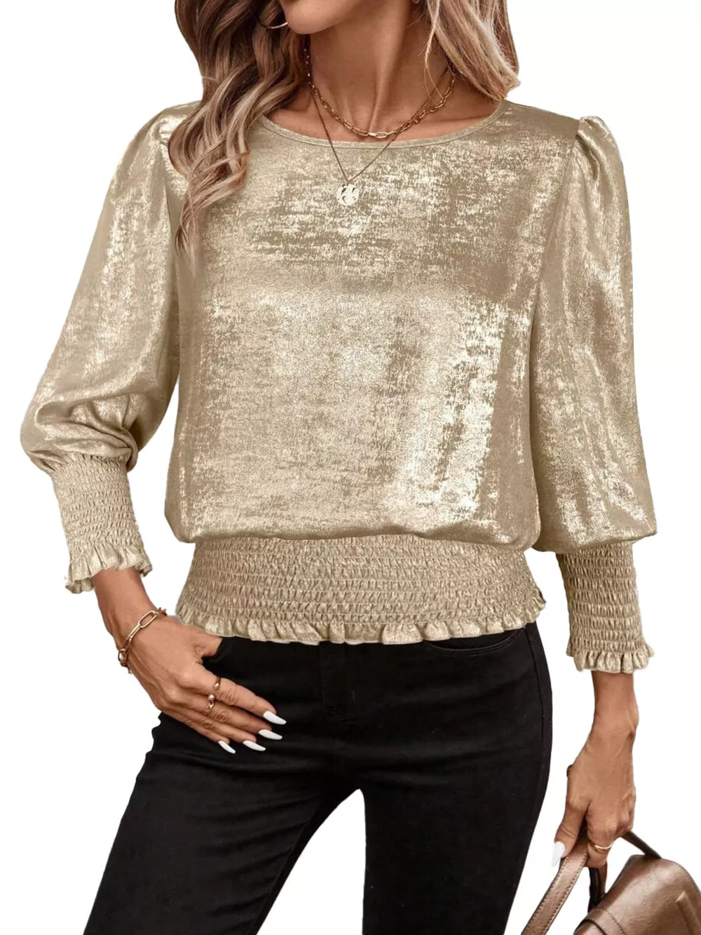 Smocked Round Neck Blouse, image 8