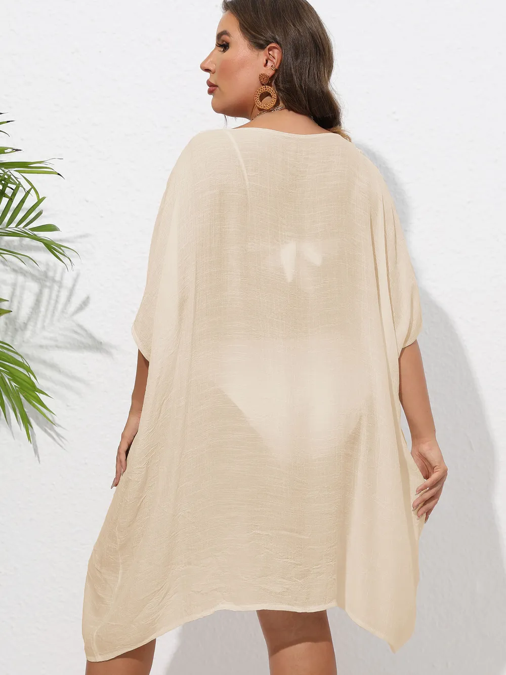 Crochet Trim V-Neck Beach Cover Up Dress, image 11