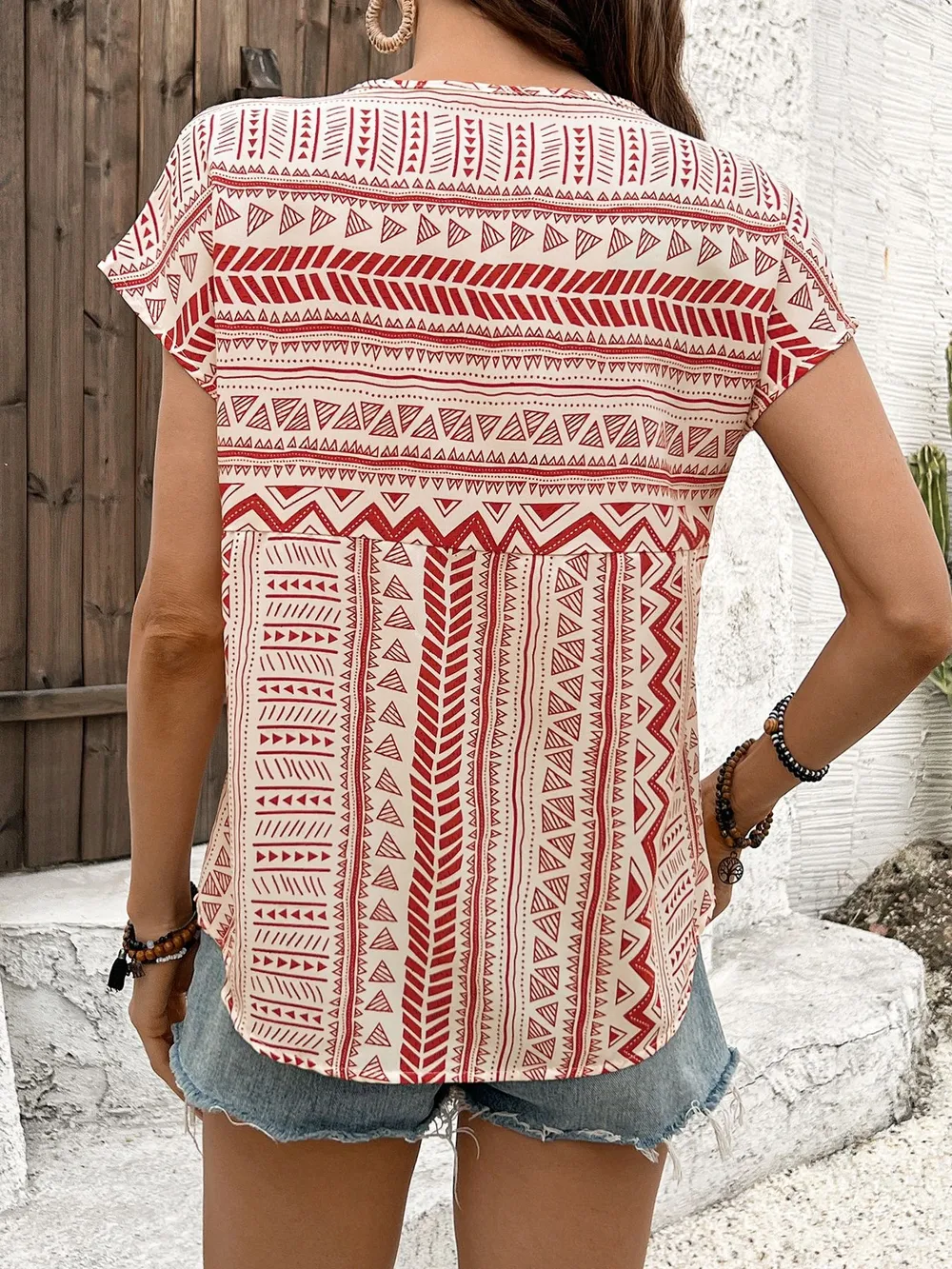 Geometric Print Short Sleeve Blouse, image 16