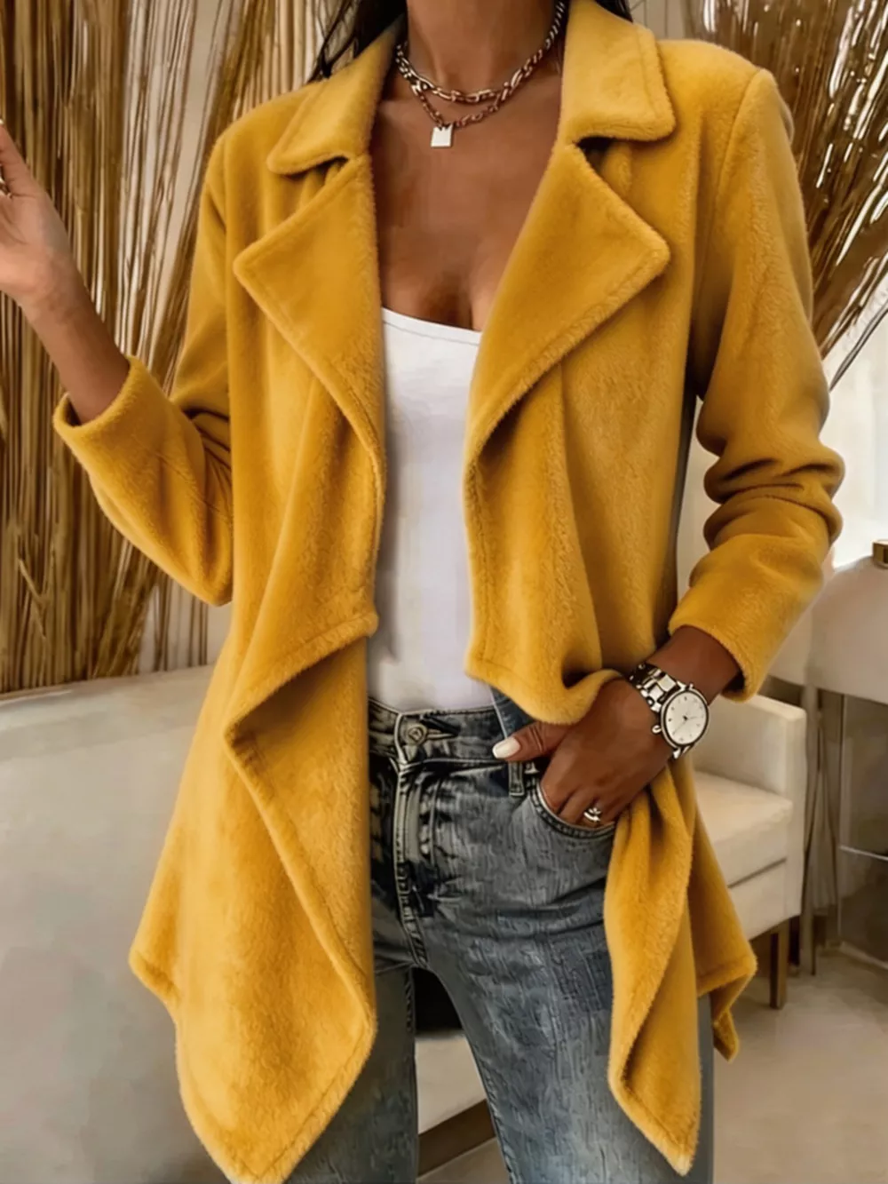 Full Size Fleece Waterfall Collar Outerwear Plus Size, image 11