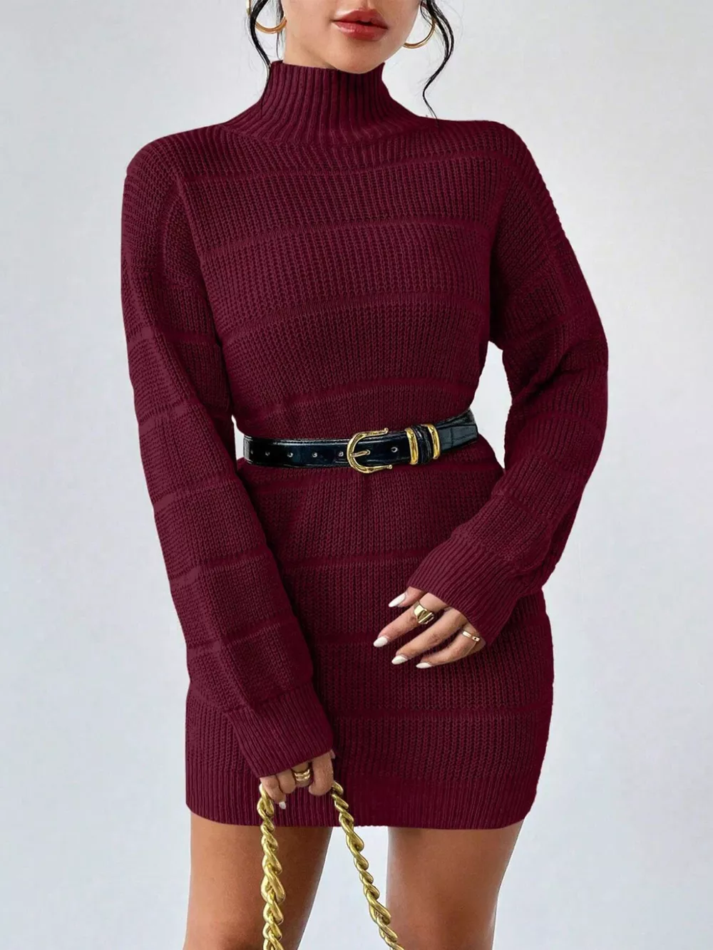 Turtleneck Long Sleeve Sweater Dress, image 8