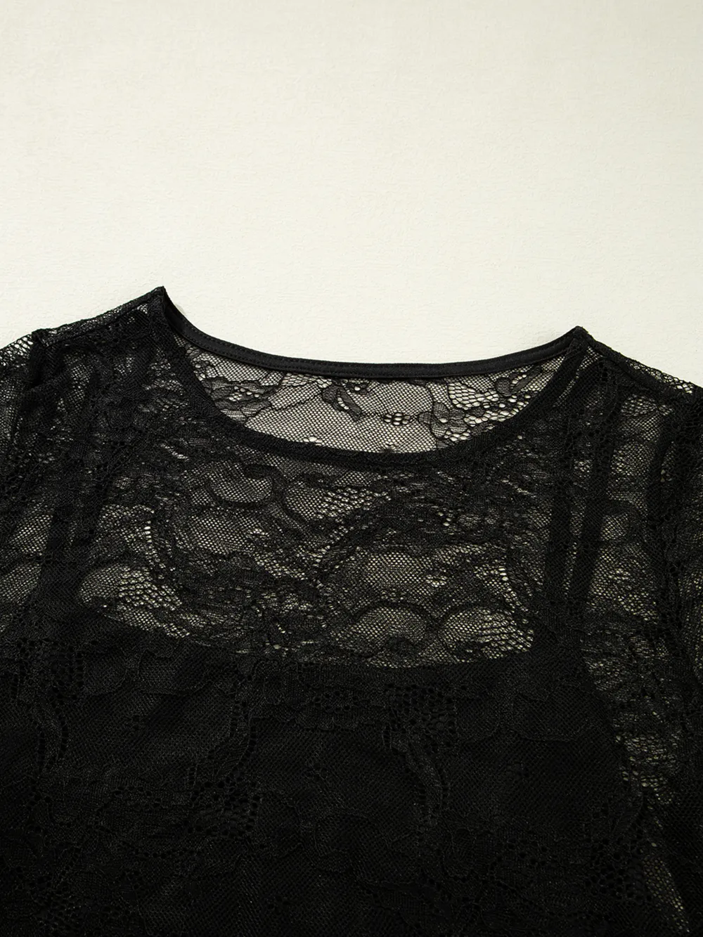 Lace Crochet Mesh Patched Slim Fit Long Sleeve Top, image 11