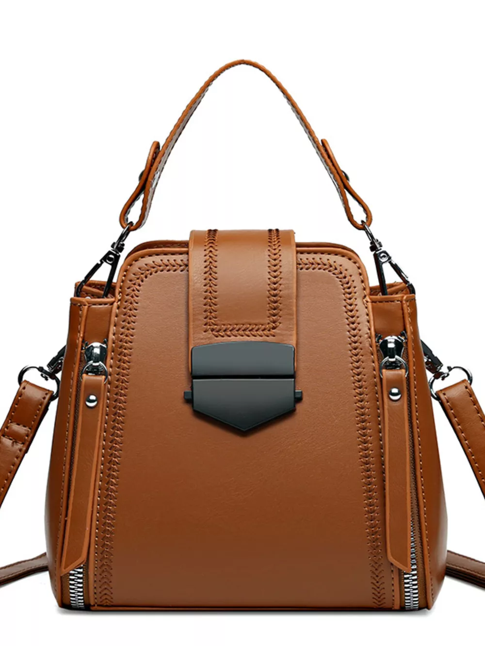 Leather Bucket Crossbody Bag, image 6