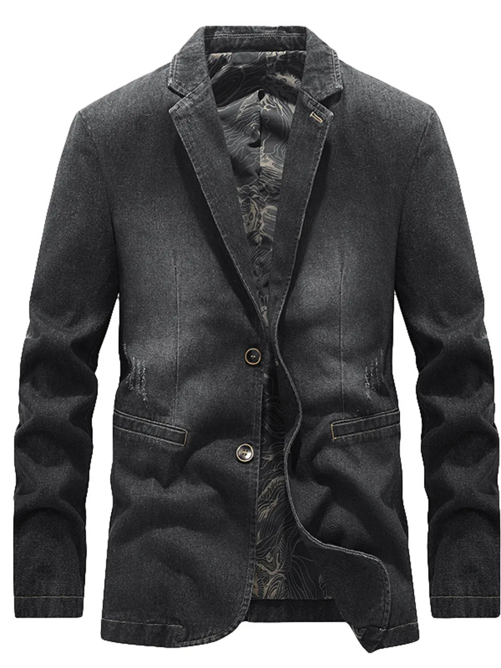 Men's Plus Size Slim Fit Long Sleeve Denim Blazer, image 2