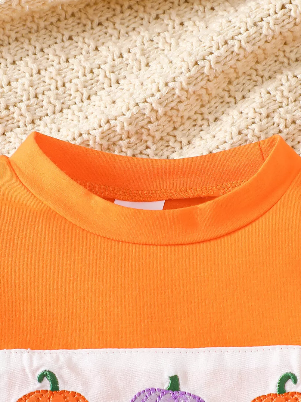 Children's Halloween Pumpkin Long Sleeve Top and Spiderweb Bell Bottom Set, image 3