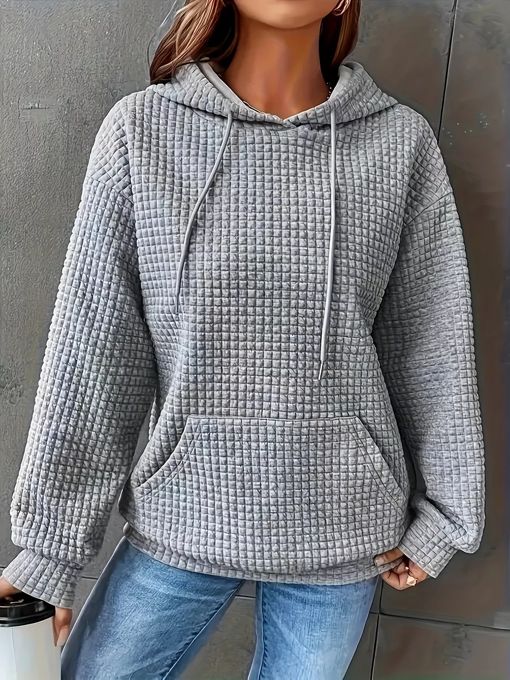 Textured Knit Drawstring Hoodie, image 22