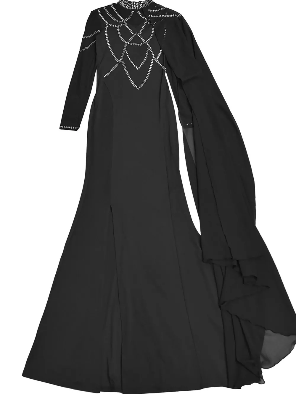 Rhinestone Slit Maxi Dress with Sheer Cape Sleeves, image 8