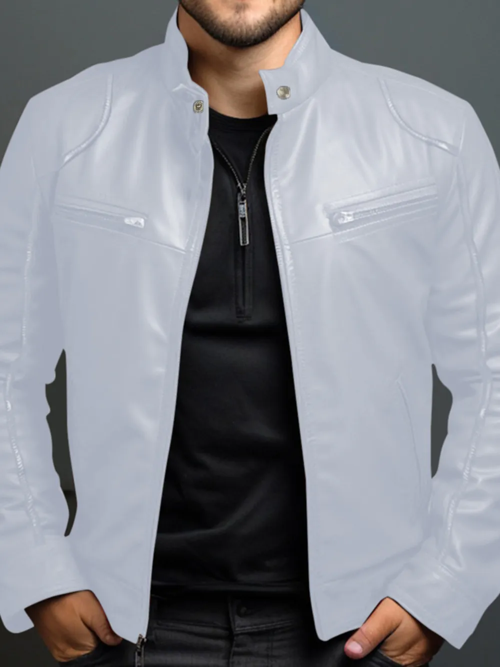 Men's Full Size Leather Motorcycle Jacket with Zipper Front Plus Size, image 10