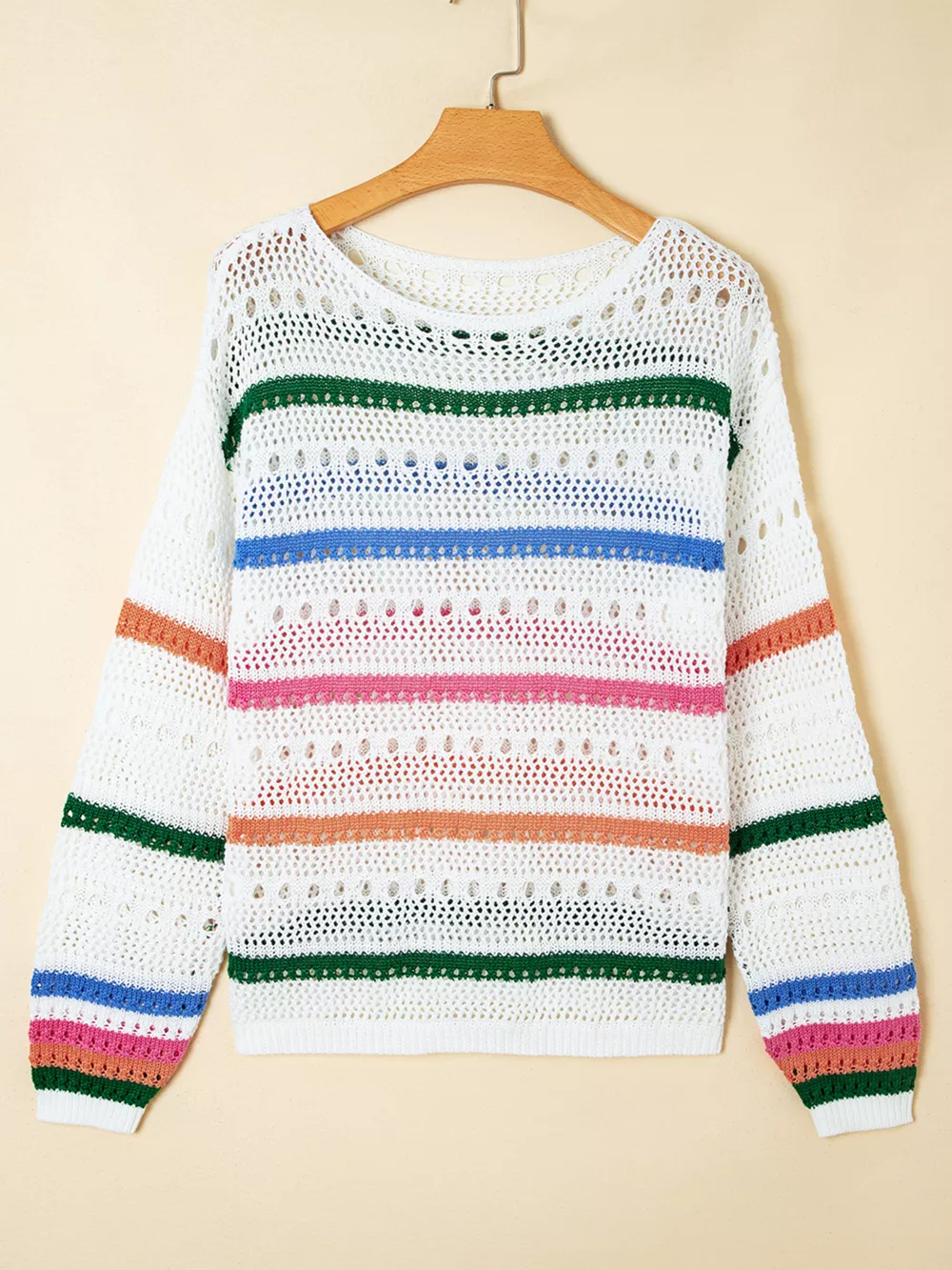Color Block Striped Pointelle Knit Sweater, image 5