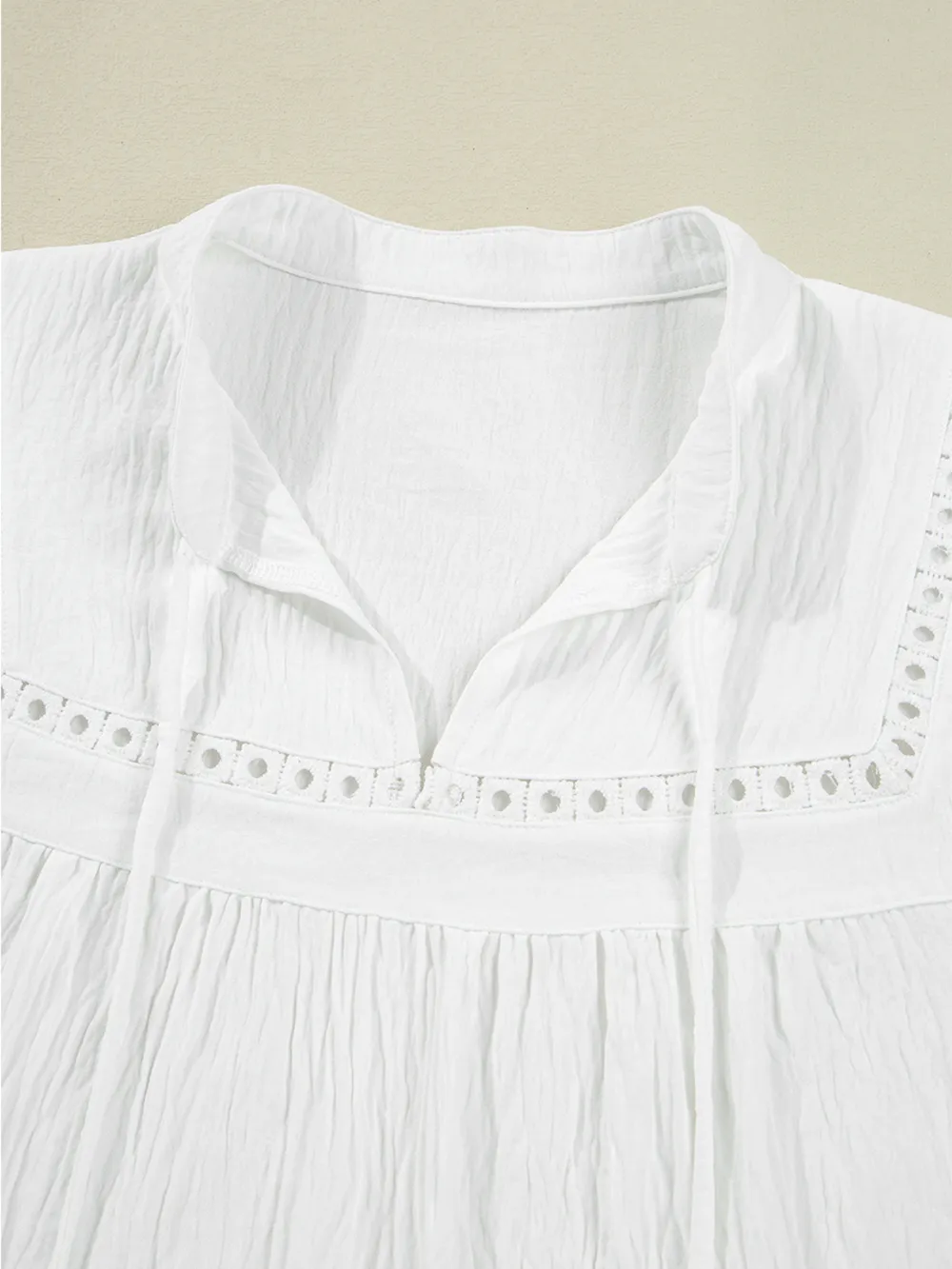 Drawstring Puff Sleeve Tie Neck Blouse, image 5