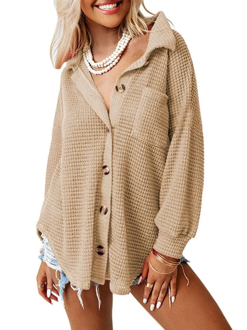 Waffle Knit Button-Down Shirt, image 7