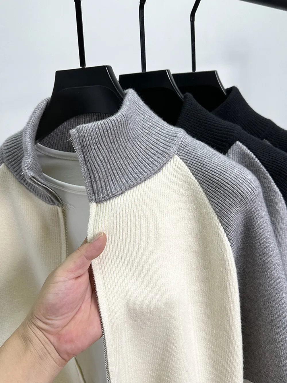 Men's Color Block Zip-Up Cardigan, image 4