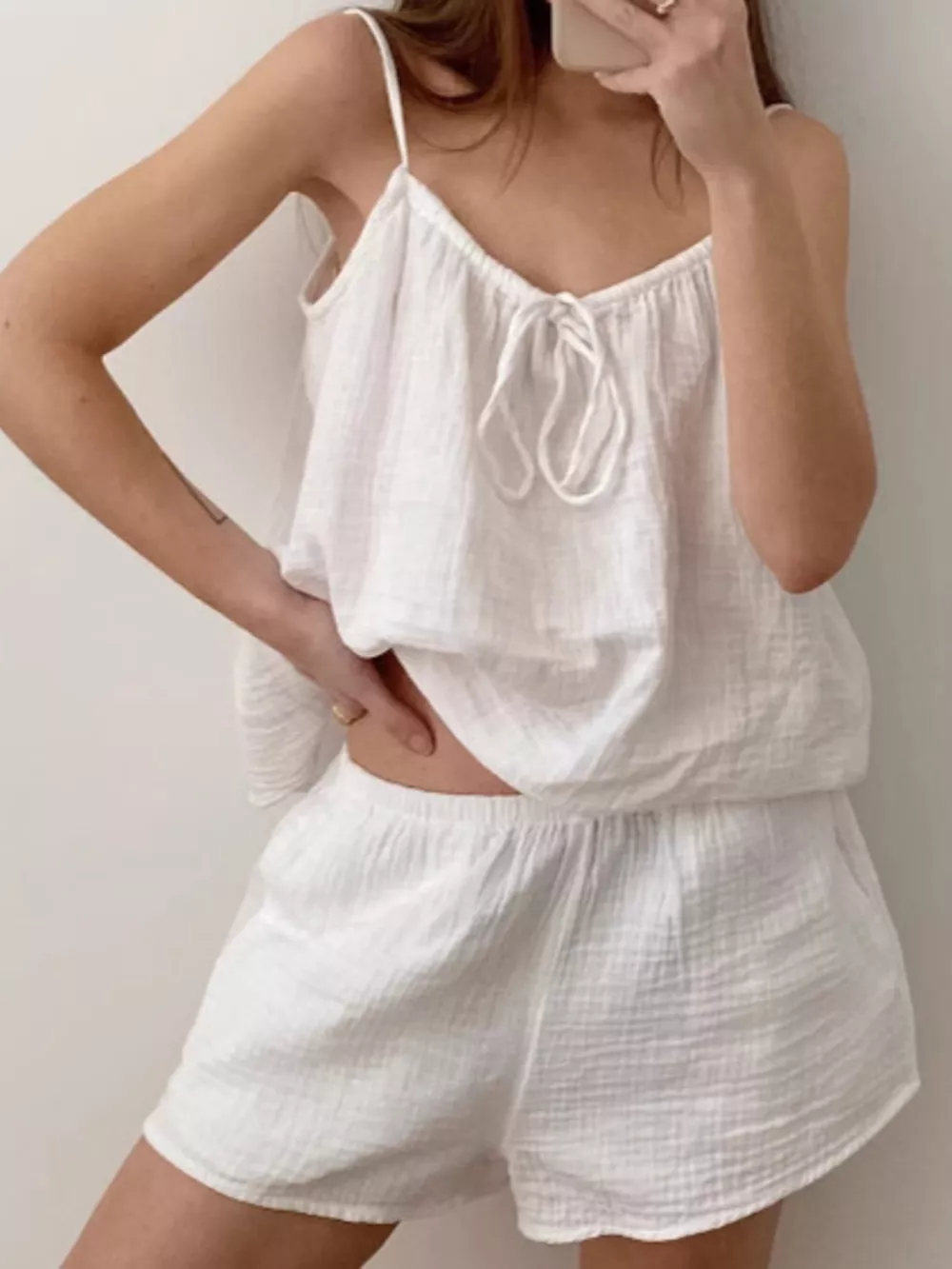 Tie Front Relaxed Fit Cami and Shorts Set, image 3