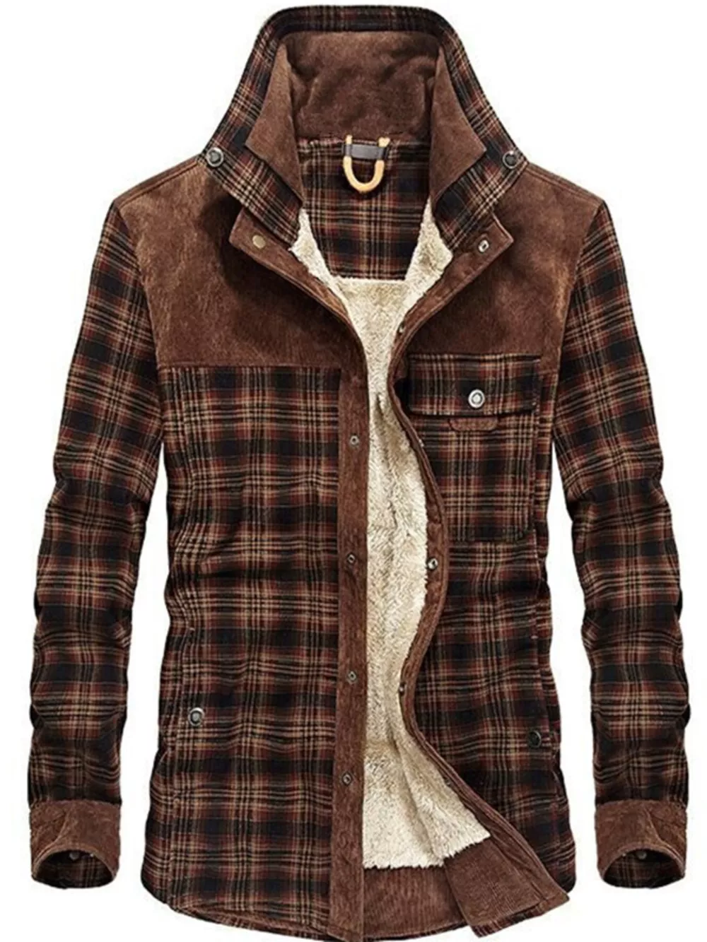 Men's Full Size Plaid Fleece Lined Snap Down Jacket Plus Size, image 2