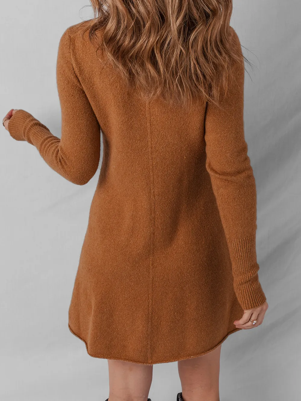 Ribbed Detail Solid Color Mini Sweater Dress, image 4