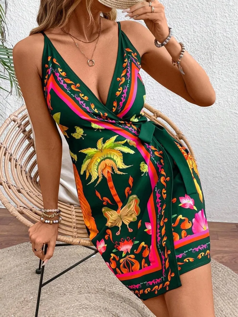 Floral Print Spaghetti Strap Wrap Mini Dress, image 19