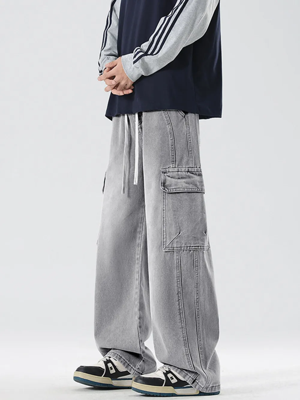 Men's Full Size Wash Wide Leg Cargo Jeans Plus Size, image 4